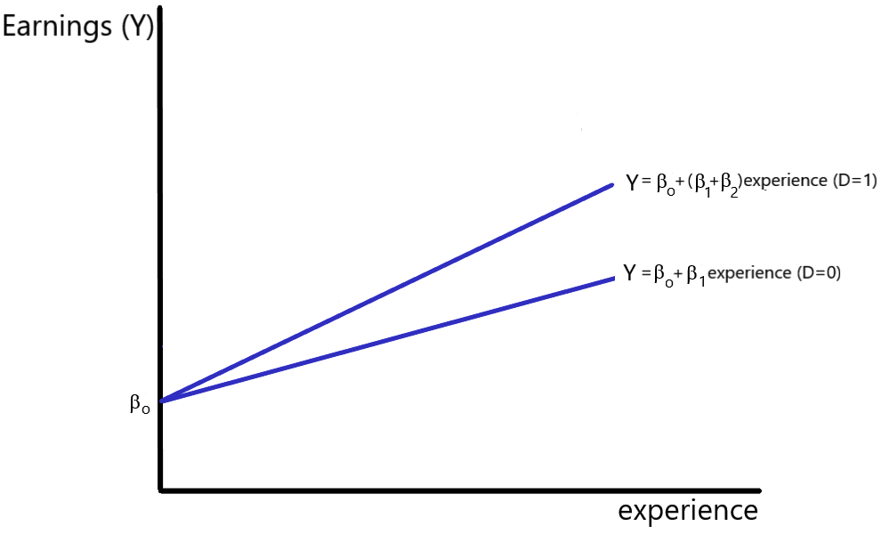 Illustration of a change in slope due to dummy variable interaction term