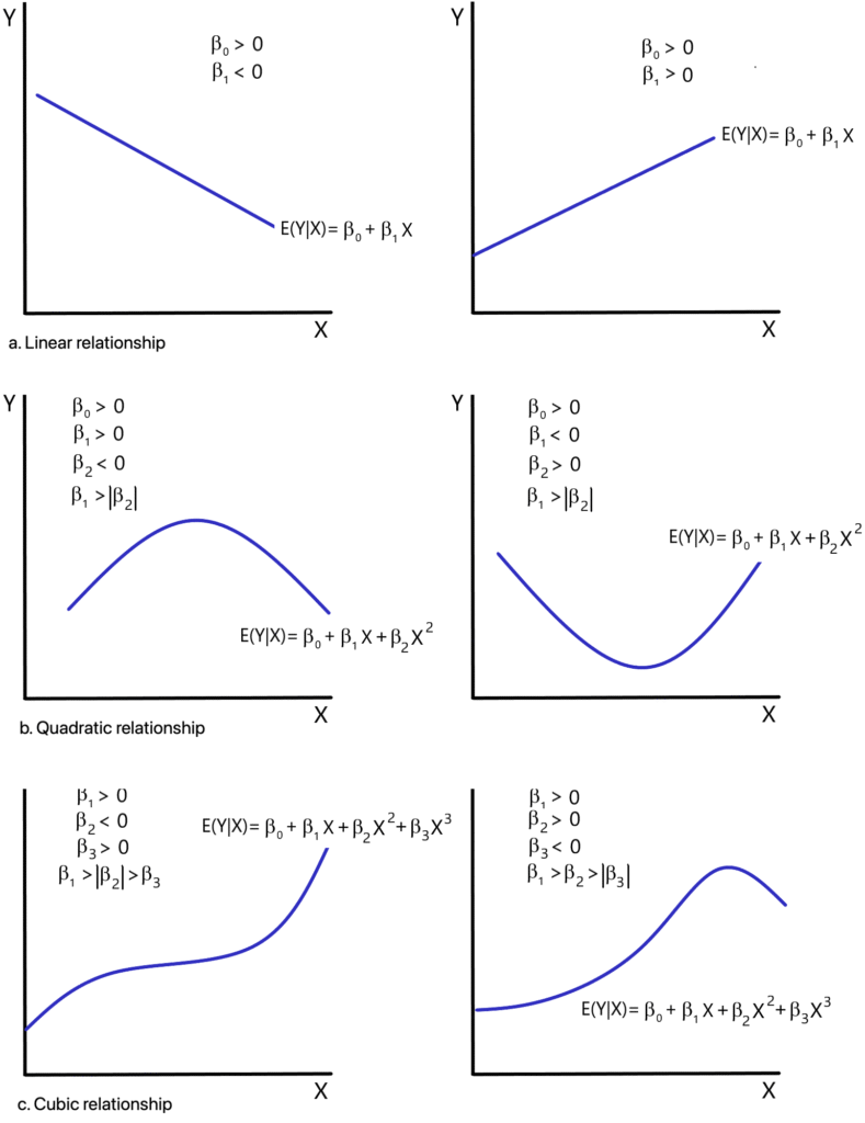 Graphs of linear, quadratic, and cubic relationships